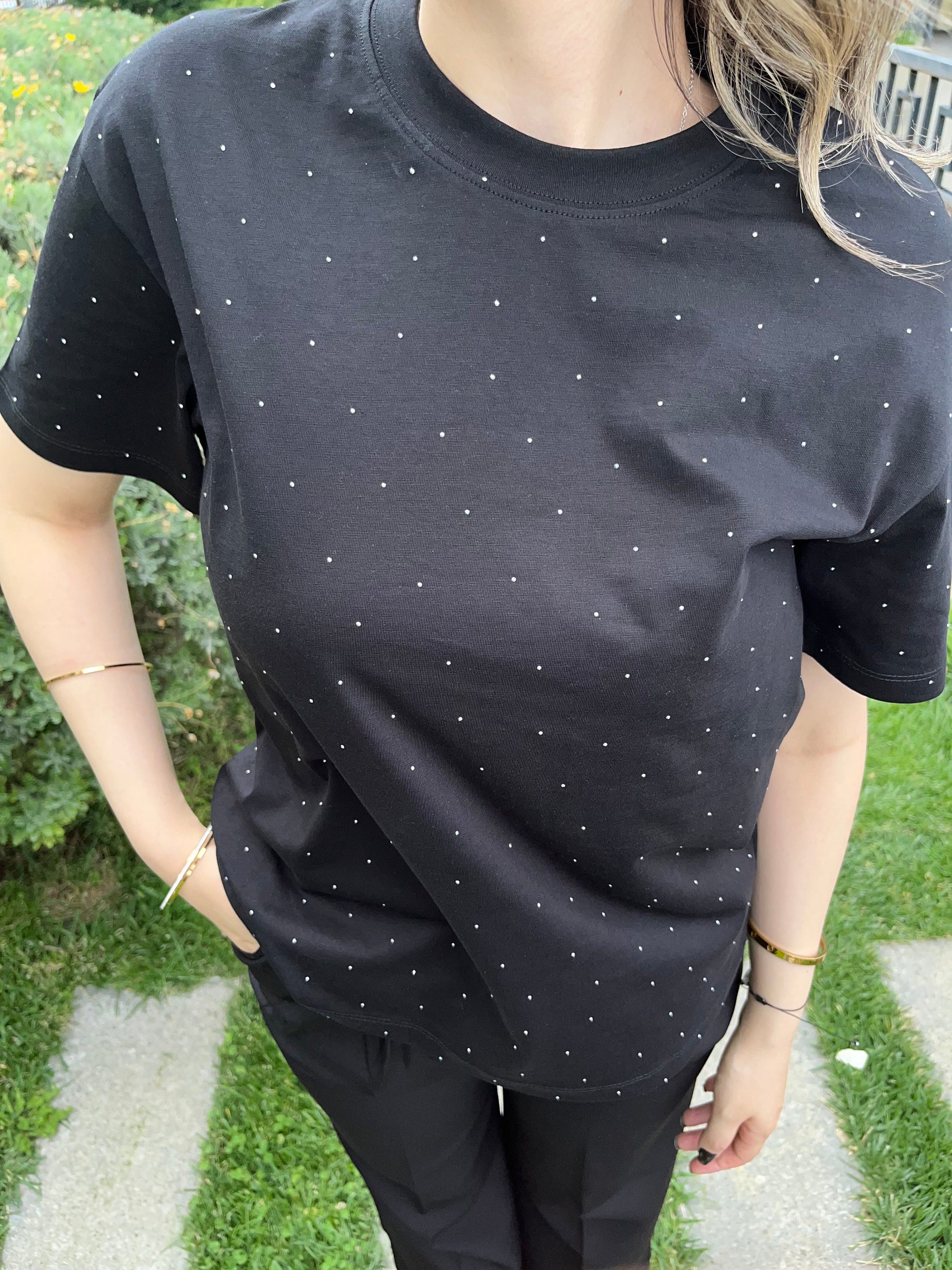 Siyah Taşlı T-Shirt